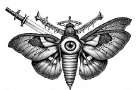 moth and sword with third eye symbol integrated tattoo design idea