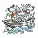 2 cartoon hot dogs riding in a speed  boat tattoo design idea