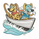 2 cartoon hot dogs riding in a speed  boat tattoo design idea