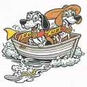 2 cartoon hot dogs riding in a speed  boat tattoo design idea