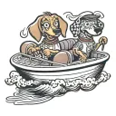 2 cartoon hot dogs riding in a speed  boat tattoo design idea