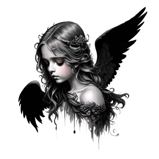 Sad Angel tattoo design idea