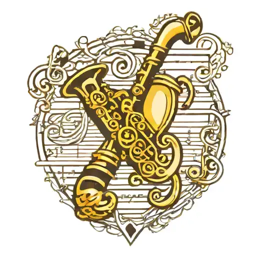 "i love brass music" heart clarinet tattoo design idea