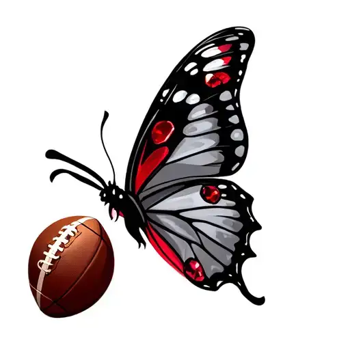 butterfly, ruby gemstone, American football, scar Black and Gray + Red tattoo design idea