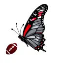 butterfly, ruby gemstone, American football, scar Black and Gray + Red tattoo design idea