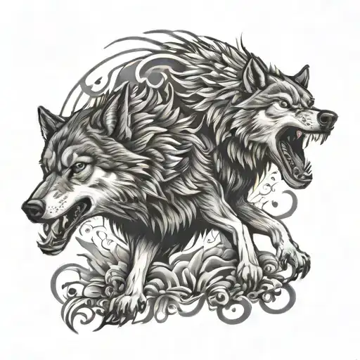 2 wolves fighting one week one strong tattoo design idea