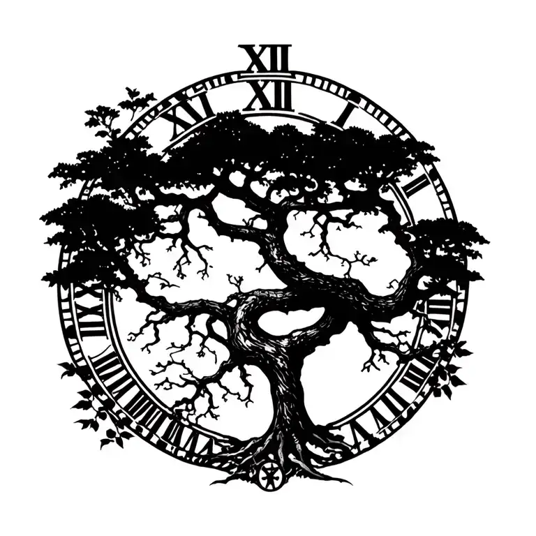 ash tree and roman numerals surrounded tattoo design idea