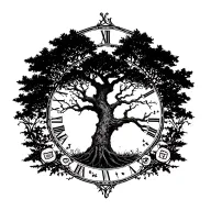 ash tree and roman numerals surrounded tattoo design idea