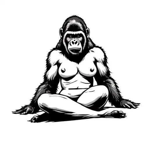 gorilla facing woman sitting tattoo design idea