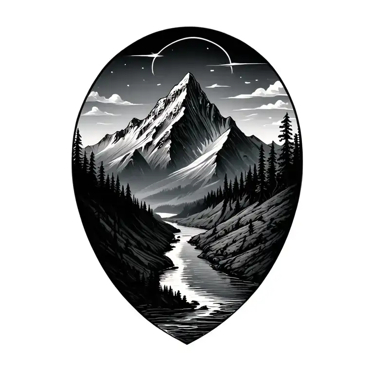 mountain range with river in between  tattoo design idea