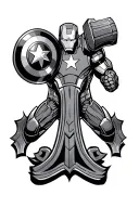 Ironman thor hammer captain america shield tattoo design idea