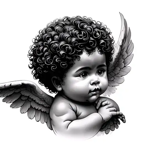 afro cherub baby angel tattoo design idea