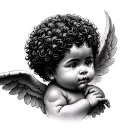 afro cherub baby angel tattoo design idea