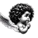 afro cherub baby angel tattoo design idea