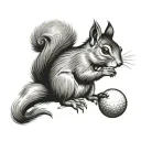 squirrel, golf ball, saint Christopher tattoo design idea
