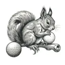squirrel, golf ball, saint Christopher tattoo design idea