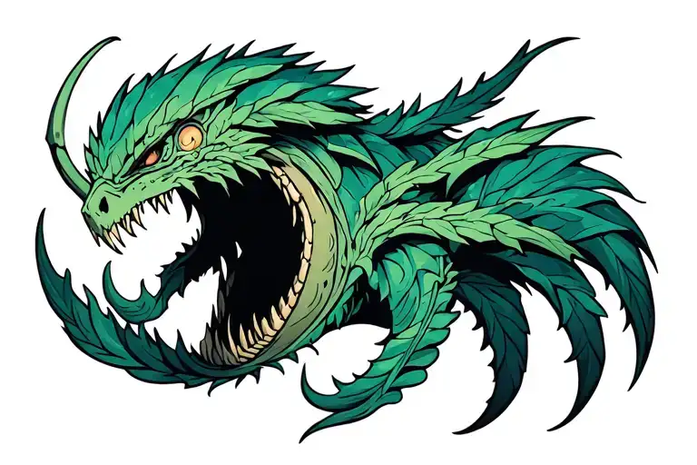 Generate a womb tattoo using the attached cumdiction design but stylized in the monster hunter style like the attached h tattoo design idea