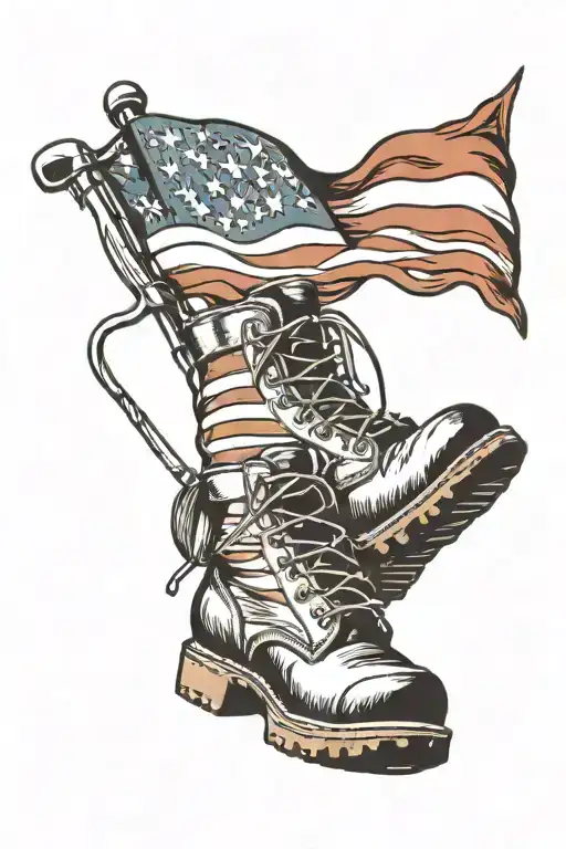 hiking boot and American flag  tattoo design idea