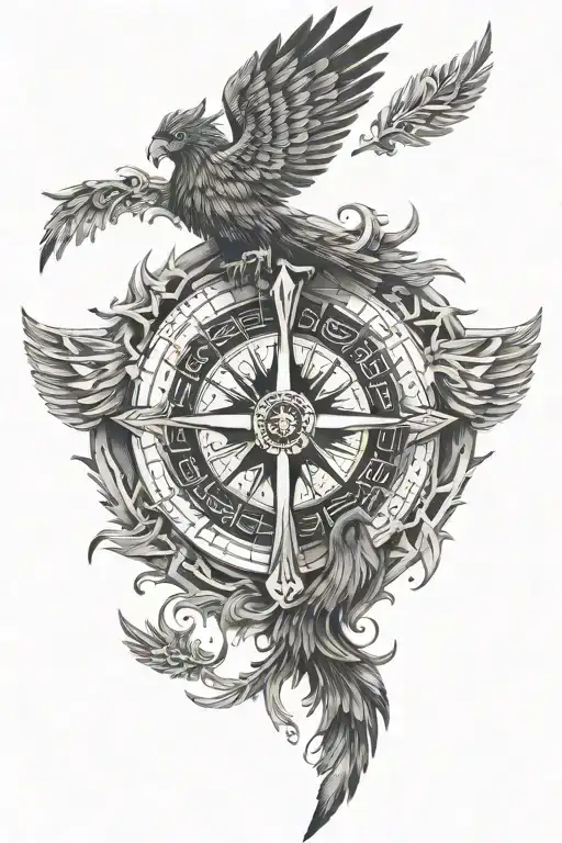 vegvisir and valkyrie wings tattoo design idea