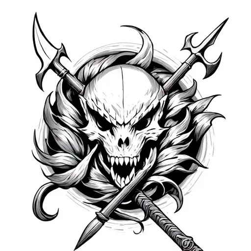A drawing that represents the Triton with the Trident style between Sailor Ink and Japanese for a tattoo tattoo design idea