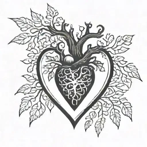 black heart with a white gradient expanding rom the middle of the hart with a poison tree symbol inside the heart tattoo design idea