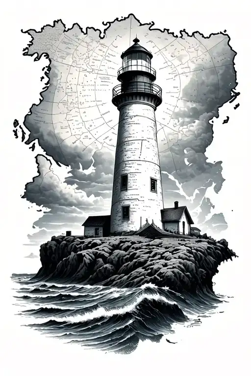 lighthouse coming out of a map on the bottom tattoo design idea