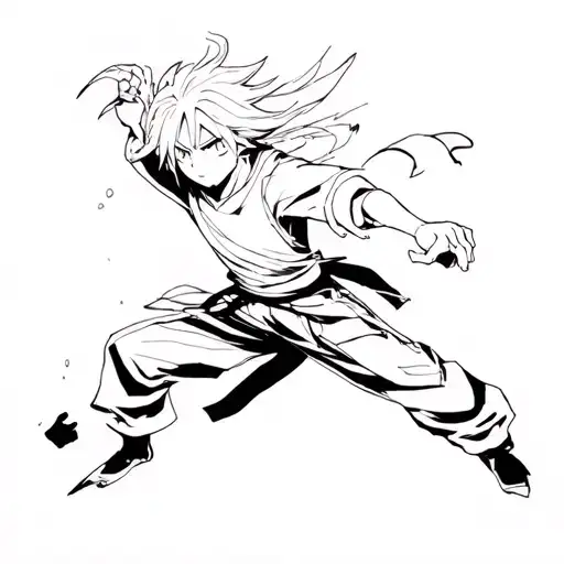 Zenitsu Agatsuma from anime Demon Slayer kimetsu no yaiba  in a dynamic action pose surrounded tattoo design idea