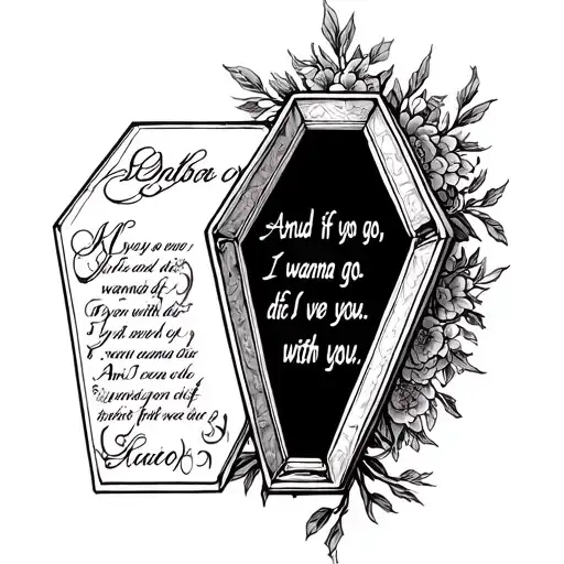 coffin saying And if you go, I wanna go with you And if you die, I wanna die with you tattoo design idea