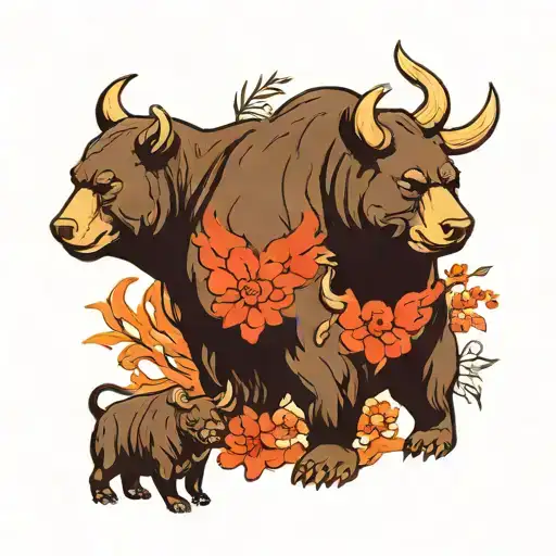 wall street bear and bull tattoo design idea