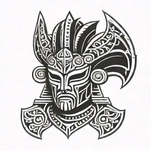 Aztec Luchador Mask design, without the person, just the mask outline, no mouth piece tattoo design idea