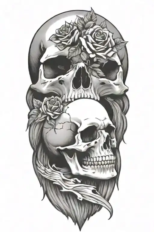very hard core masculine skull with roses and a crown with angel wings, snake, filler tattoos tattoo design idea