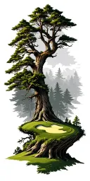 pine forest wrap around tree golf course family tattoo design idea