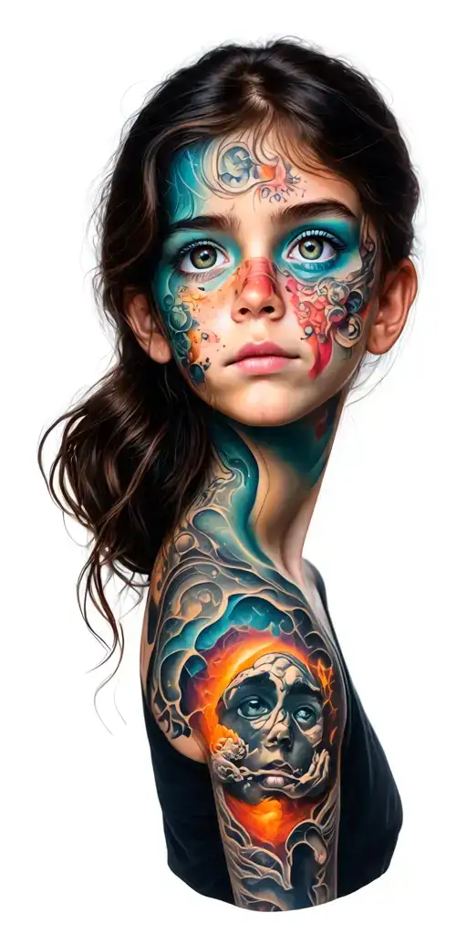 split face girl emotions representing mental health struggles tattoo design idea