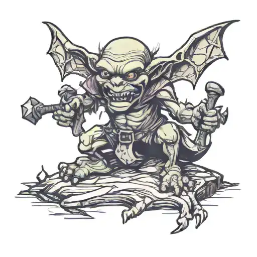 goblin standing on dead bodies with axe tattoo design idea