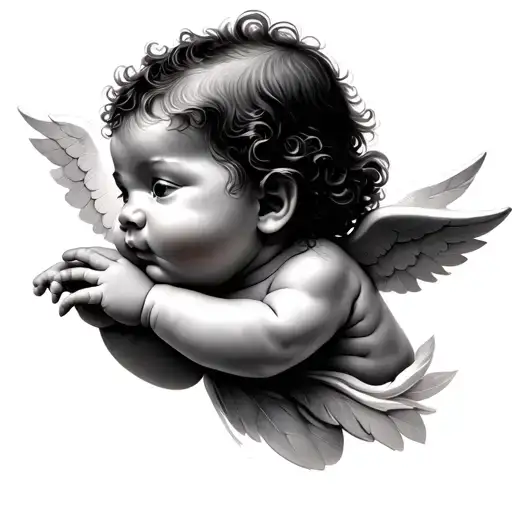 cherub baby black and grey tattoo design idea