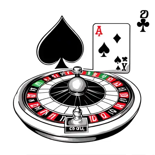 1 Spade of jacks and 1 club of jacks next to a roulette wheel that has the ball landing in the number 20 tattoo design idea