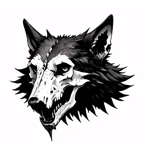 wolf skull front view tattoo design idea