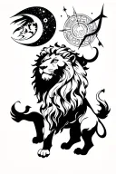astrological sign lion and sagittarius, sun and moon, fine line, point tattoo design idea