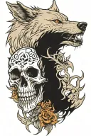 wolves and skull tattoo design idea