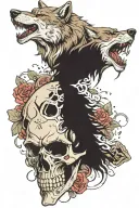 wolves and skull tattoo design idea