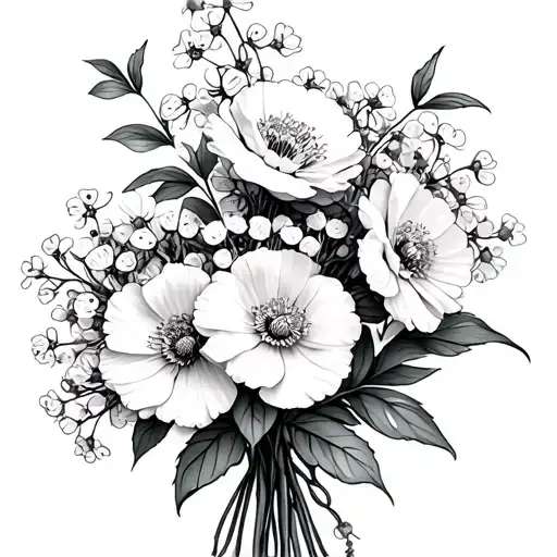 january birth flower bouquet with baby breath and carnations tattoo design idea