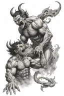 man struggling with demons fighting tattoo design idea