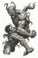 man struggling with demons fighting tattoo design idea