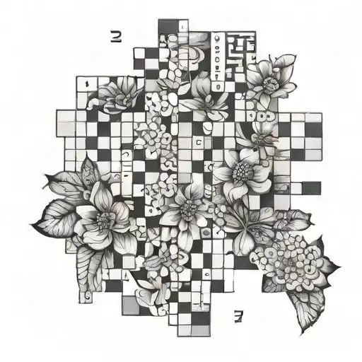 A crossword puzzle with each square filled with a different flower tattoo design idea