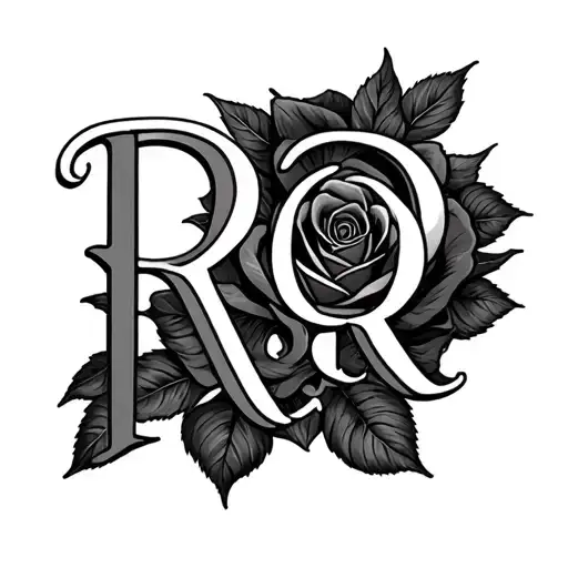 the word family in cursive tangled in a rose with R.R in the middle or bottom  tattoo design idea