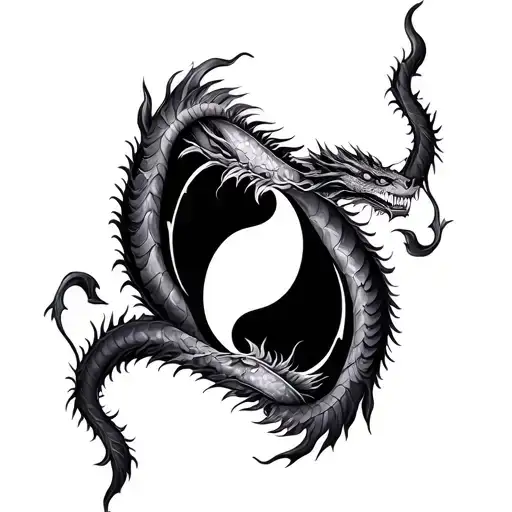 yin yang with two head dragon tattoo design idea