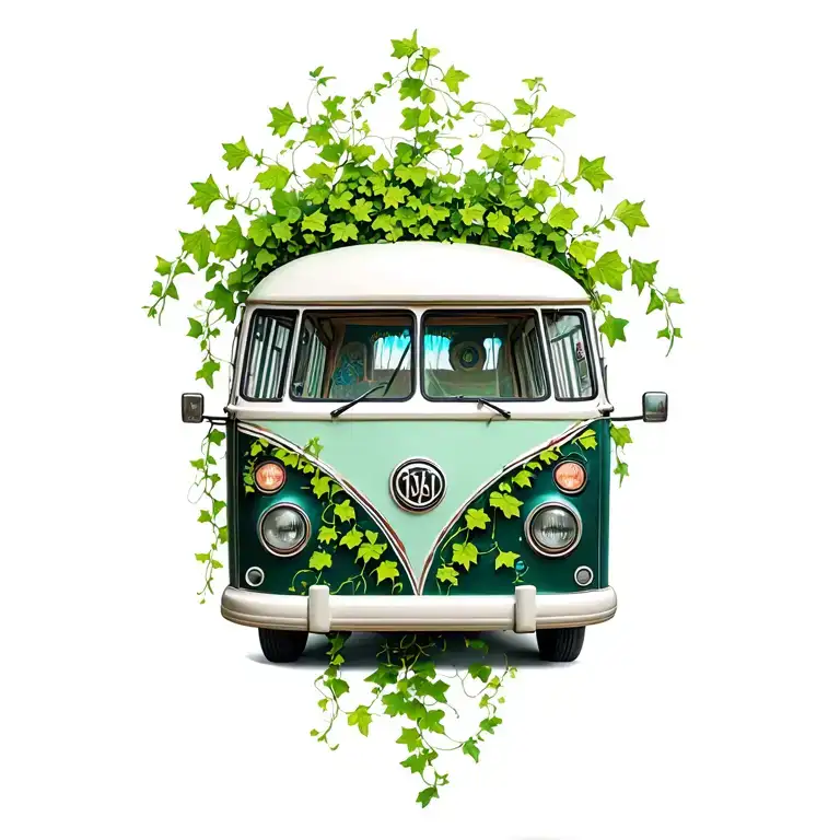 hippie bus with ivy vines tattoo design idea