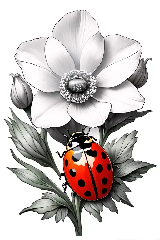 ladybug with poppy and paperwhite narcissus flower tattoo design idea