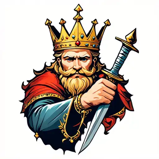 King with crown holding dagger piercing tattoo design idea