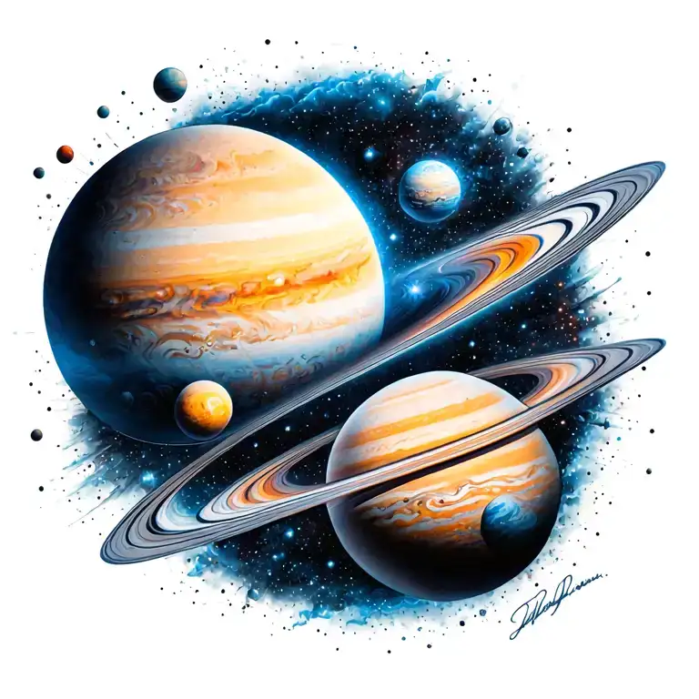 Technology With planets with space and cosmic dust and galexy  tattoo design idea